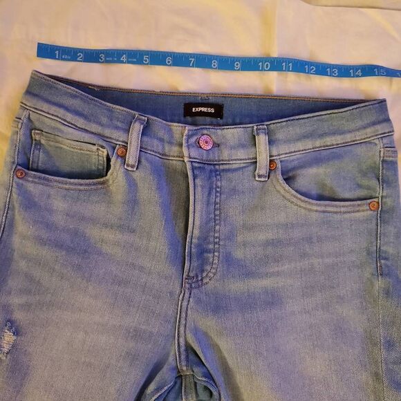 Express light blue skinny ankle distressed midrise raw hem jean 10 long - Picture 11 of 11